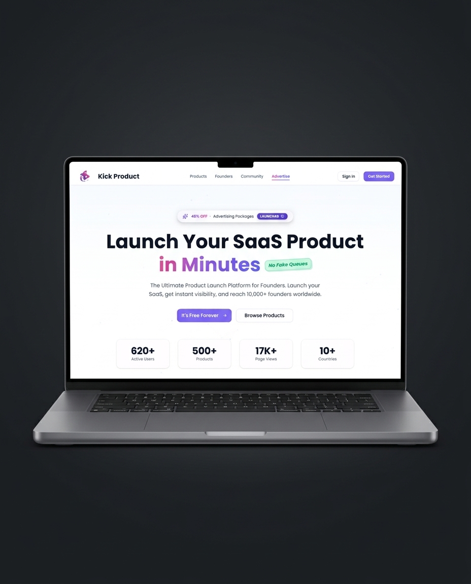 Kickproduct SaaS discovery platform homepage mockup